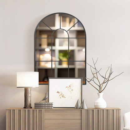 90 X 61cm Arched Grid Mirror - Black