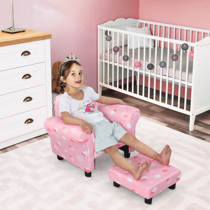 Toddler Chair Children's Armchairs Wood Frame w/ Footrest Anti-Slip Legs High Back Arms for Bedroom Playroom Cute Cloud Star