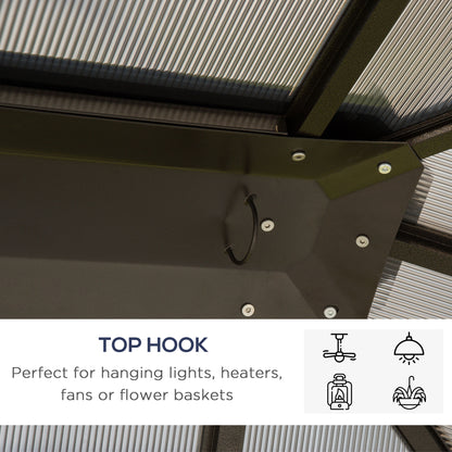 3 x 3.6m Hardtop Gazebo Canopy with Polycarbonate Roof Garden Pavilion with Removable Curtains and Steel Frame, Brown