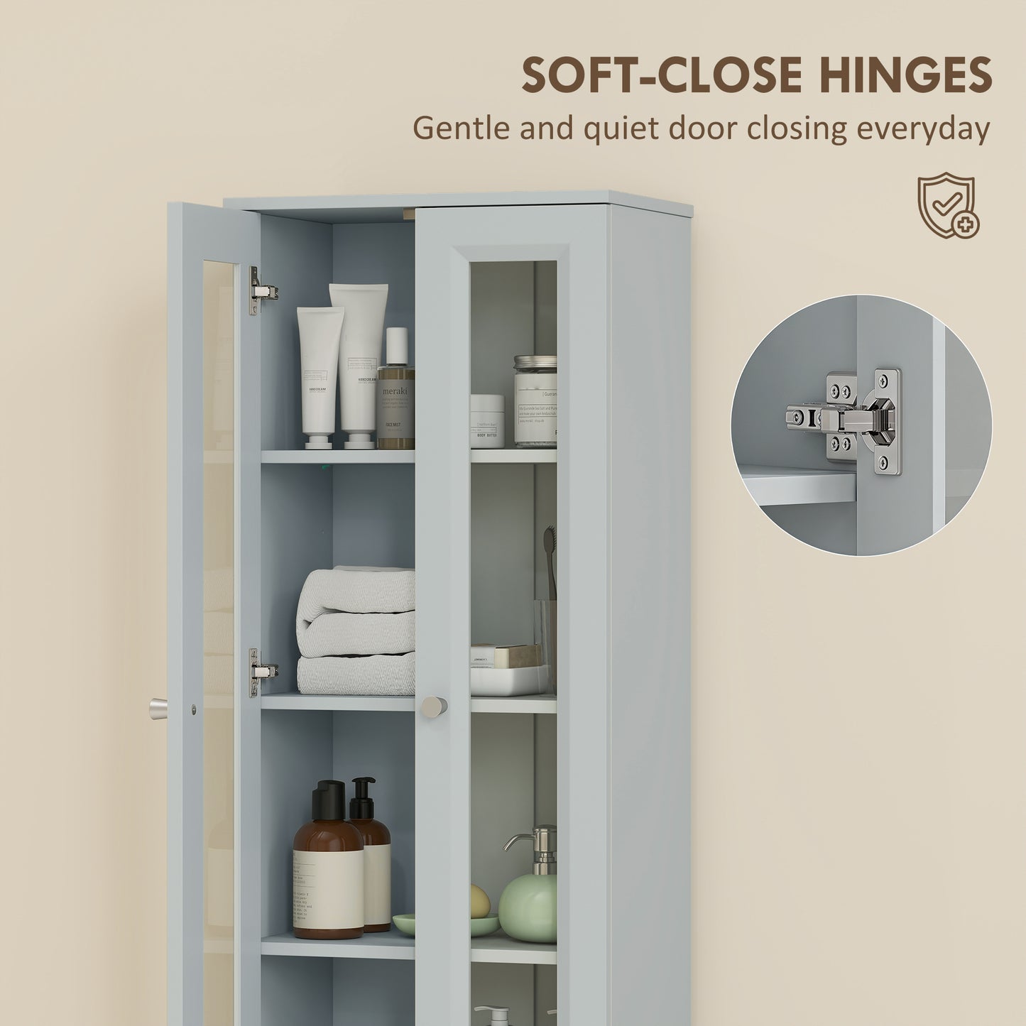 Tall Bathroom Storage Cabinet, 6-Tier Slim Bathroom Cabinet with Adjustable Shelf, 4 Soft-Close Doors, Dusty Blue