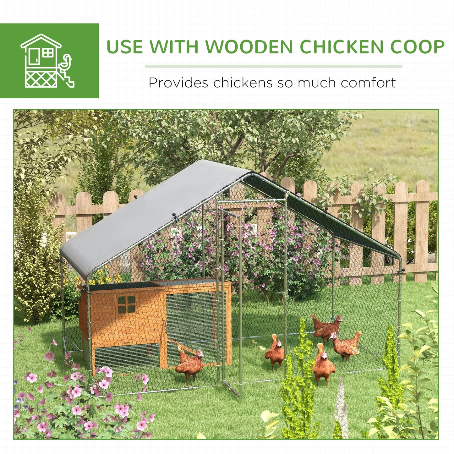 Large Chicken Coop, Galvanised Walk In Chicken Coop Hen House w/ Water-Resist Cover, Grey