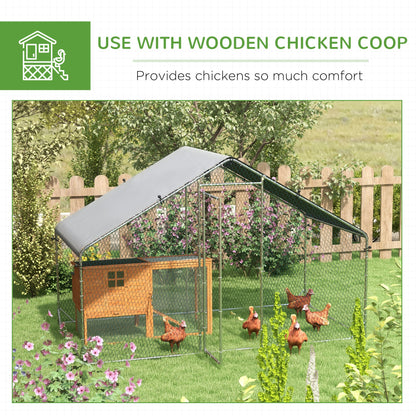 Large Chicken Coop, Galvanised Walk In Chicken Coop Hen House w/ Water-Resist Cover, Grey