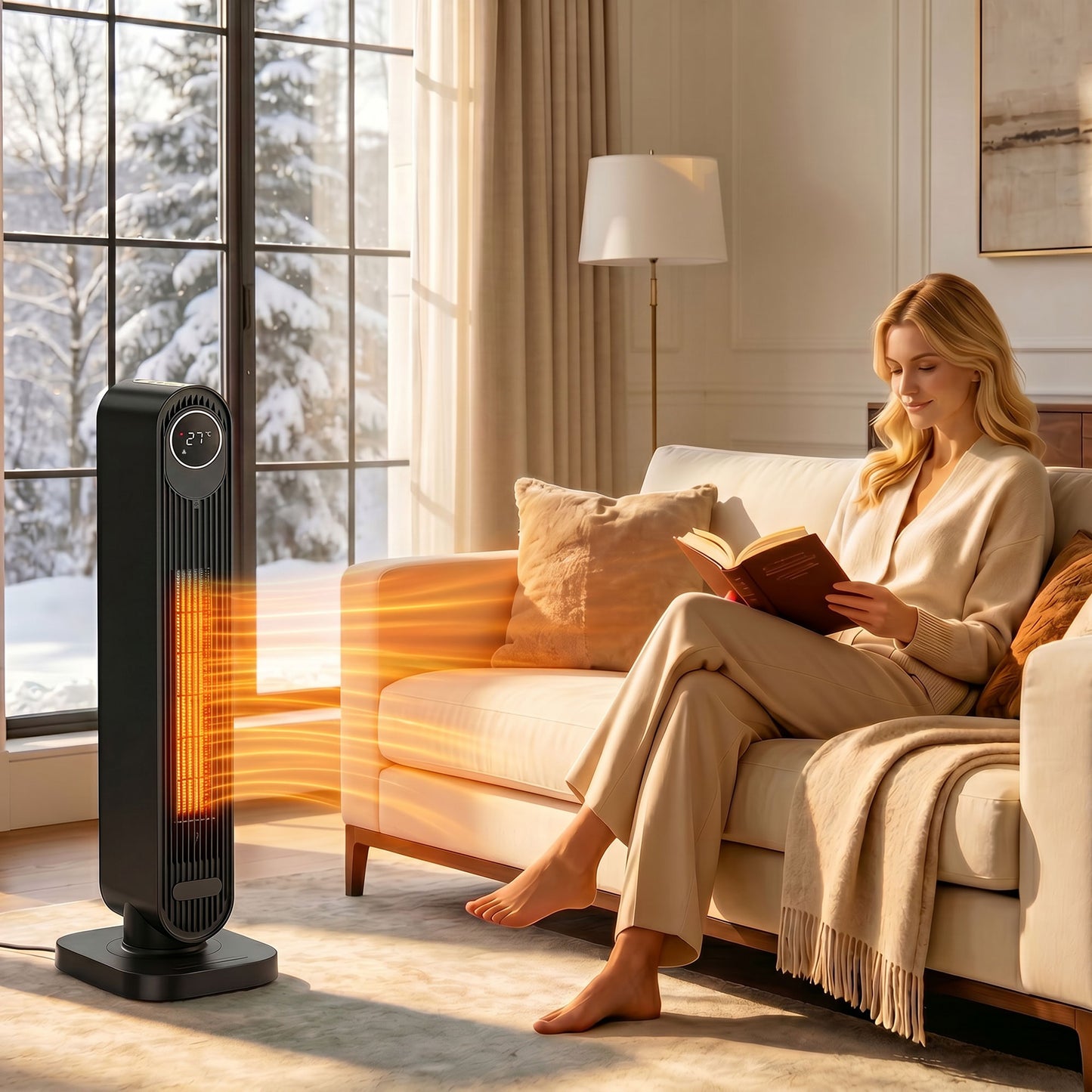 2000W Ceramic Electric Heater with Fan, Timer, Oscillation - Black