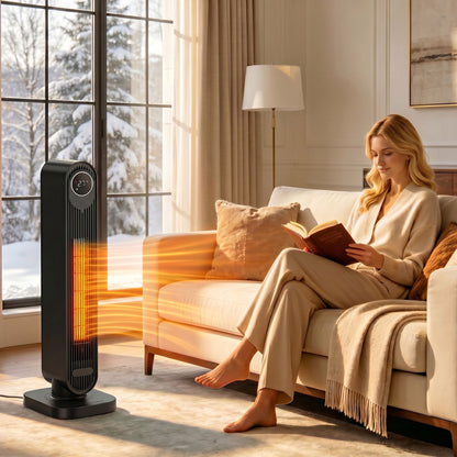 2000W Ceramic Electric Heater with Fan, Timer, Oscillation - Black