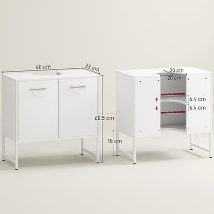 Bathroom Vanity Unit, Under Sink Storage Cabinet with Soft-Close Doors for Basin without or with Pedestal, White