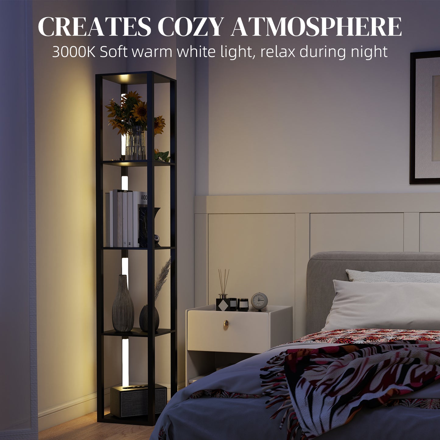 LED Floor Lamp with Shelves, Modern Dimmable Standing Lamp with 3 Brightness Levels and Foot Switch for Living Room, Bedroom
