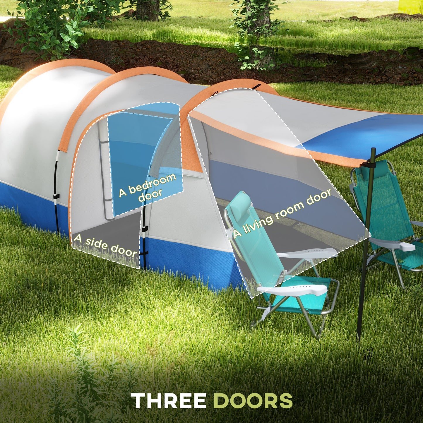Two Man Two-Room Tent, with Porch and Accessories - Orange