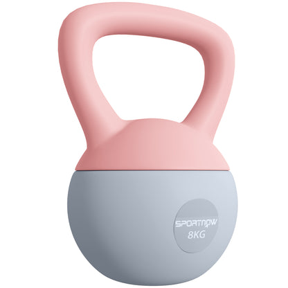 8KG Soft Kettlebell, Kettlebell with Non-Slip Handle for Home Gym, Weight Lifting, Strength Training, Pink/Grey
