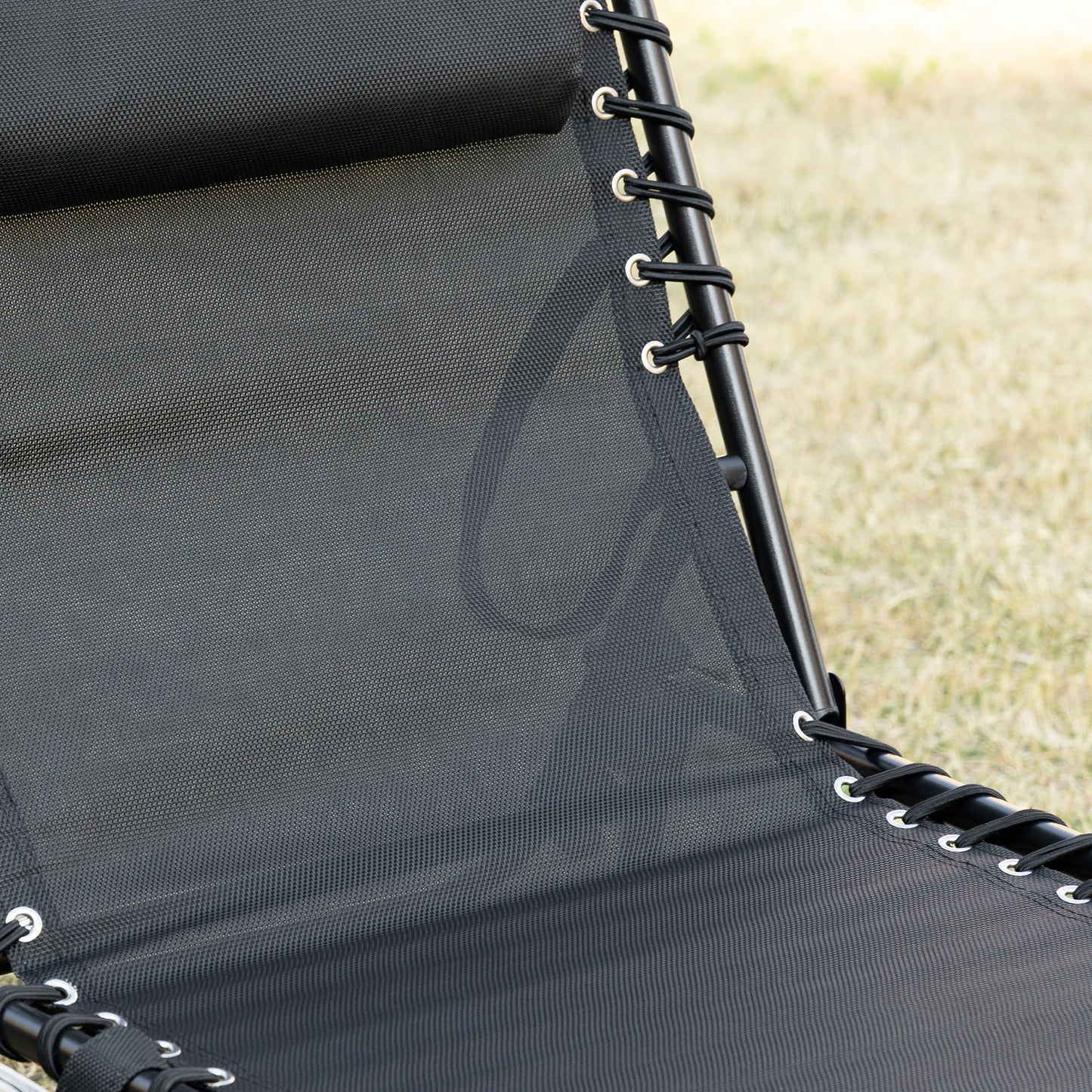 Portable Sun Lounger, Folding Camping Bed Cot, Reclining Lounge Chair 5-position Adjustable Backrest with Side Pocket