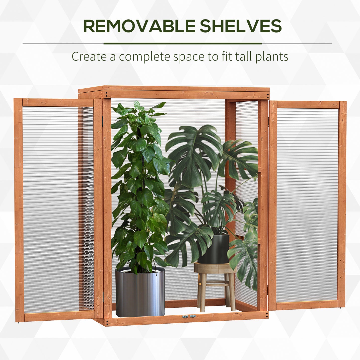 3-tier Wood Greenhouse Garden Polycarbonate Cold Frame Balcony Grow House with Storage Shelf for Plants, Flowers, Orange