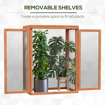 3-tier Wood Greenhouse Garden Polycarbonate Cold Frame Balcony Grow House with Storage Shelf for Plants, Flowers, Orange