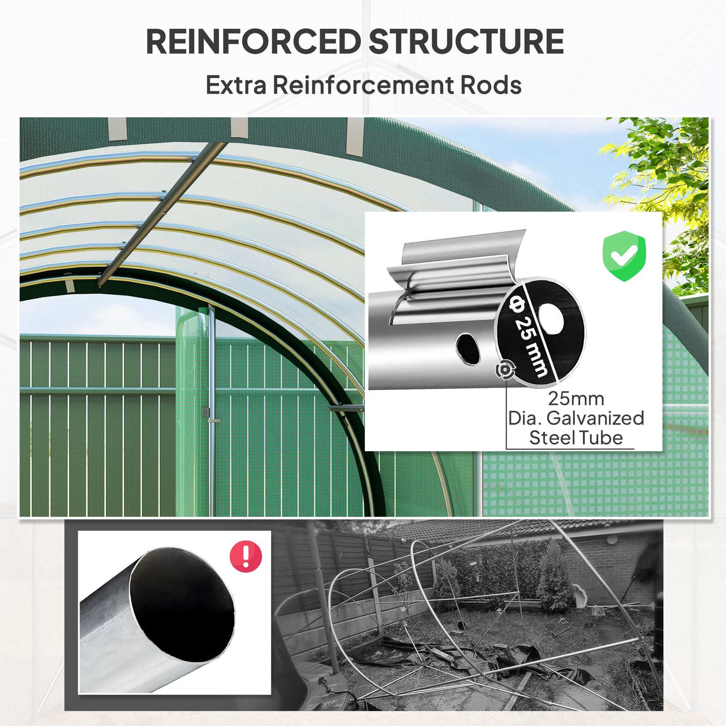 3 x 2 m Polytunnel Greenhouse, with Reinforced PE Cover, Windows and Doors - Green