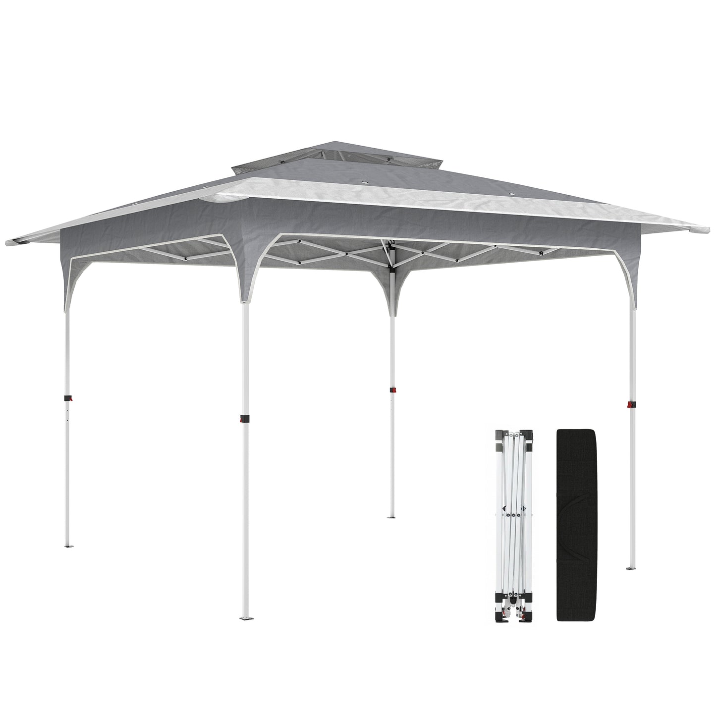 3.5 x 3.5 m Pop Up Gazebo with One-Push Setup, UPF50+ Double Tier Garden Party Tent Marquee with Carry Bag, Dark Grey