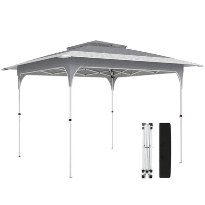 3.5 x 3.5 m Pop Up Gazebo with One-Push Setup, UPF50+ Double Tier Garden Party Tent Marquee with Carry Bag, Dark Grey