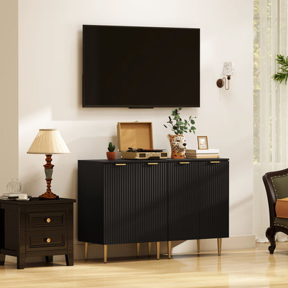 Sideboard Buffet Cabinet, Modern Kitchen Storage Cabinet with Adjustable Shelves and Metal Legs, Black