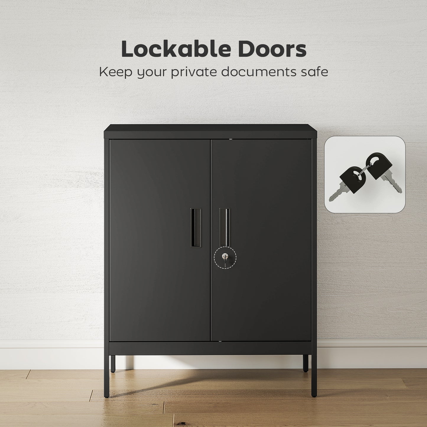 Metal Storage Cabinet with Lock and Adjustable Shelves - Black
