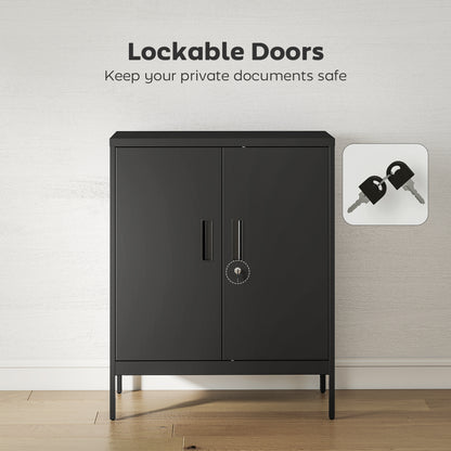 Metal Storage Cabinet with Lock and Adjustable Shelves - Black