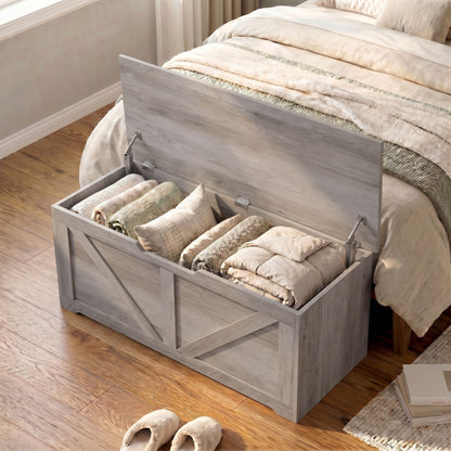 127L Home Storage Box, with Safety Hinges - Grey Wood-Effect