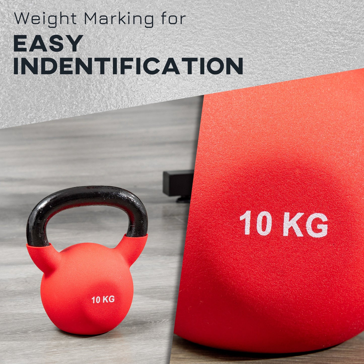 Kettlebell, 10kg Kettle Bell with Non-Slip Handle for Home Gym Weight Lifting and Strength Training, Red
