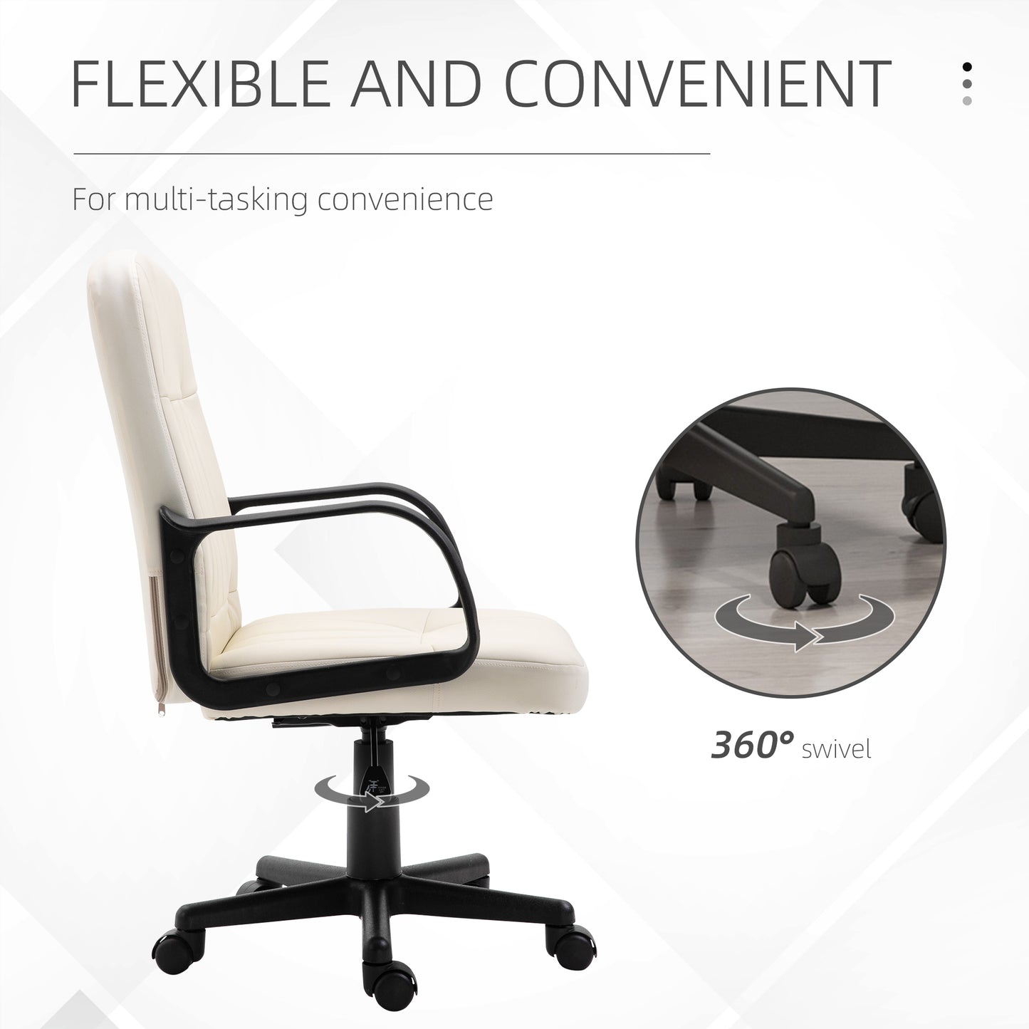 Desk Chair, PU Leather Computer Office Chair with Adjustable Height, Swivel Wheels for Home Work Study, Cream White
