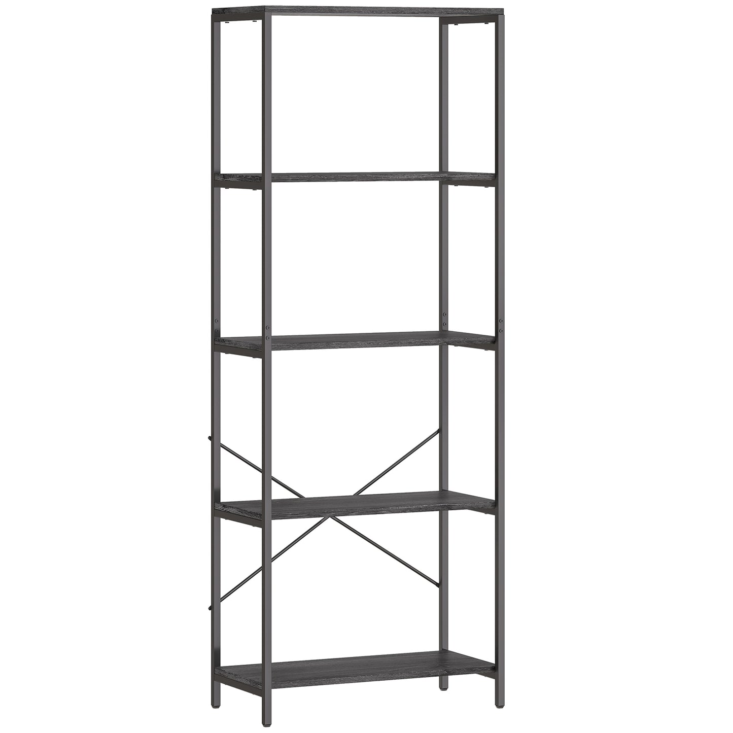 5-Tier Bookshelf, Industrial Bookcase with Metal Frame - Dark Grey and Black