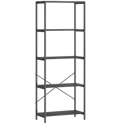 5-Tier Bookshelf, Industrial Bookcase with Metal Frame - Dark Grey and Black