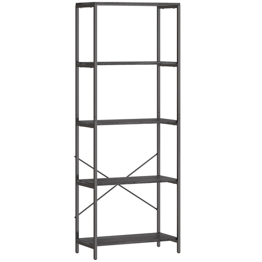 5-Tier Bookshelf, Industrial Bookcase with Metal Frame - Dark Grey and Black