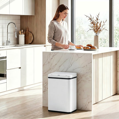 40L Sensor Bin with Soft-Close Lid, Stainless Steel Automatic Touchless Motion Sensor Kitchen Bin, White