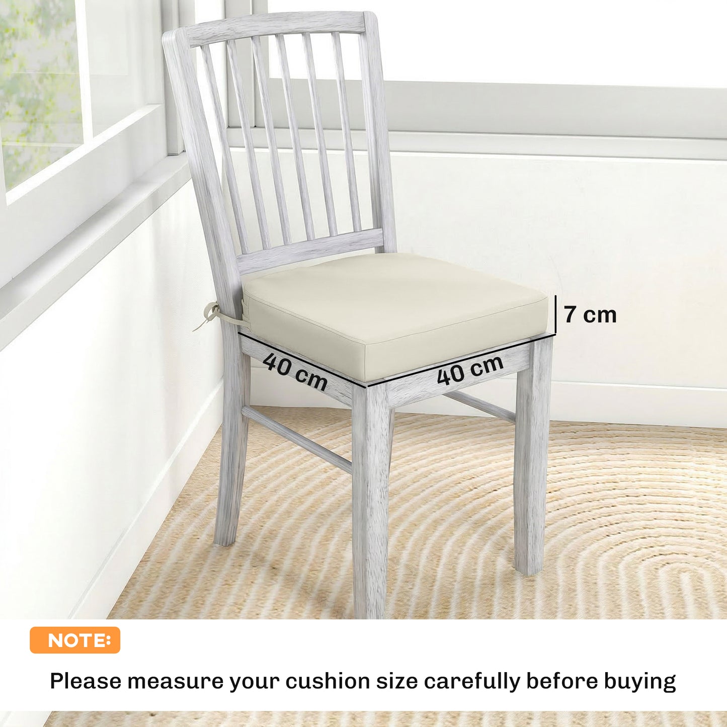 Outdoor Chair Seat Cushions Set of 2, Garden Chair Cushions with 7cm Thick Foam & Ties, Cream White
