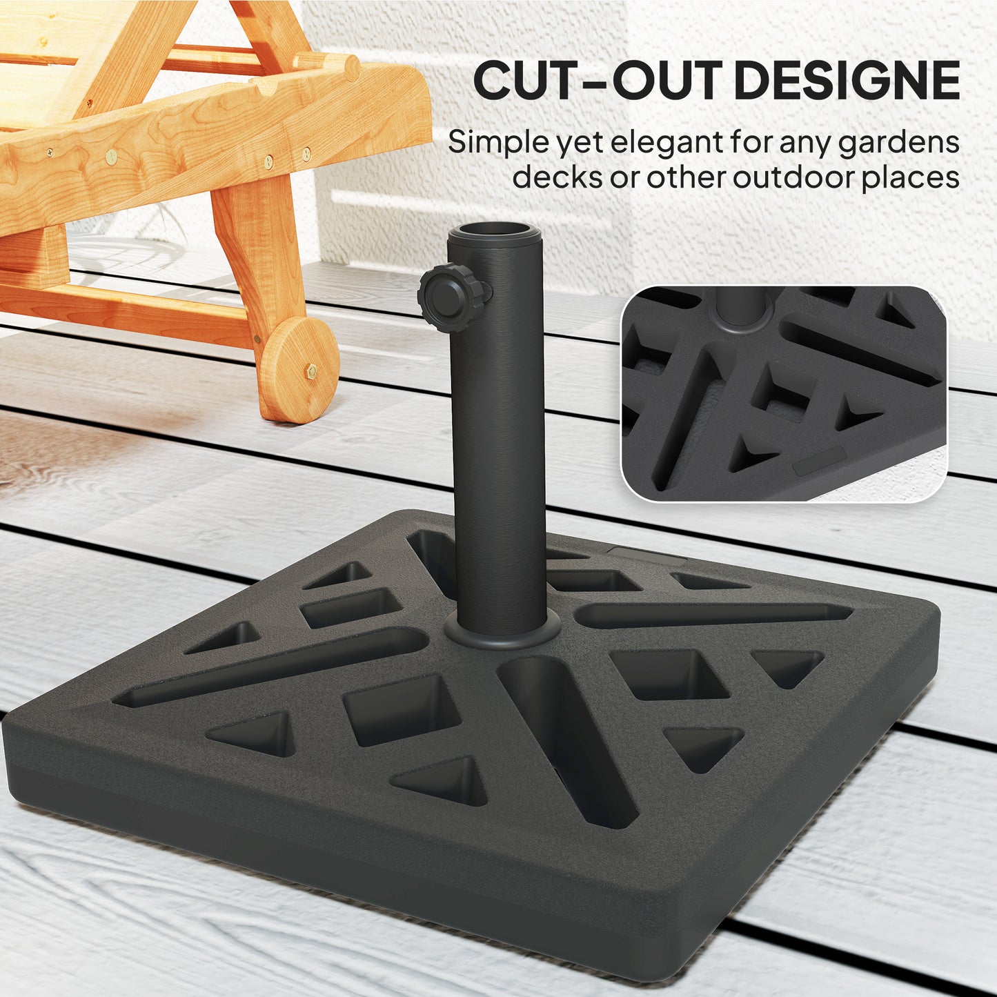 Garden Parasol Base, 15kg HDPE Outdoor Umbrella Stand Parasol Stand with Cut-Out Design, Sun Umbrella Base for 32, 38