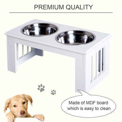 Raised Dog Feeding Bowls with Stand, Stainless Steel for Medium Dog, 58L x 31W x 25H cm - White