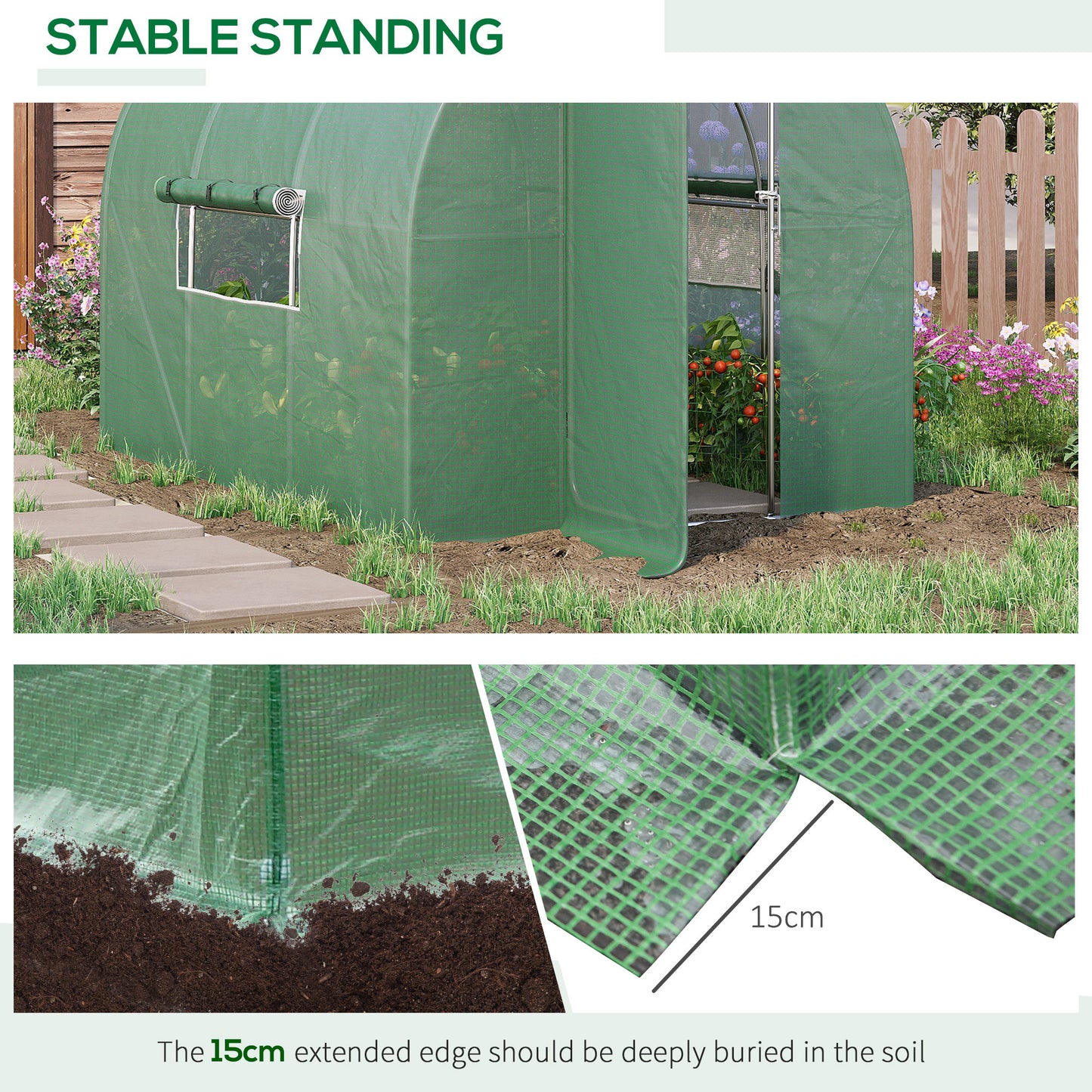 Large Polytunnel Walk In Greenhouse, Plant Gardening Tunnel Green House with Metal Hinged Door