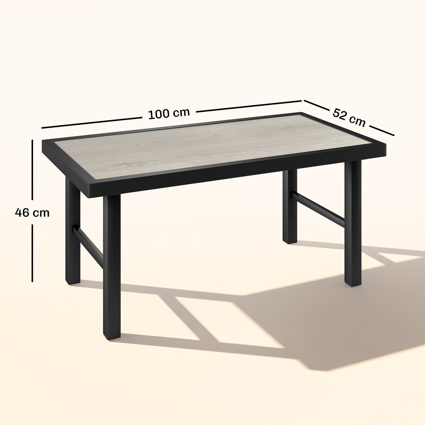 Metal Garden Coffee Table, Outdoor Side Table with SPC Woodgrain Tabletop for Outside, Garden, Balcony, Porch