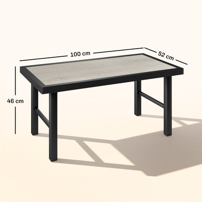 Metal Garden Coffee Table, Outdoor Side Table with SPC Woodgrain Tabletop for Outside, Garden, Balcony, Porch