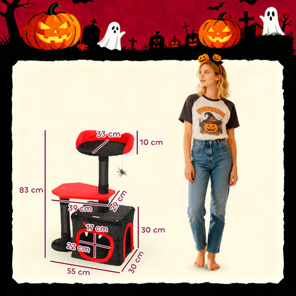 Cat Tree, Gothic Cat Tower with Scratching Posts, Cute Condo, Coffin Platform, Bed and Spider Toy, Halloween