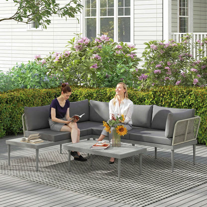 Thee-Piece 'L' Rattan Sofa Set - Grey