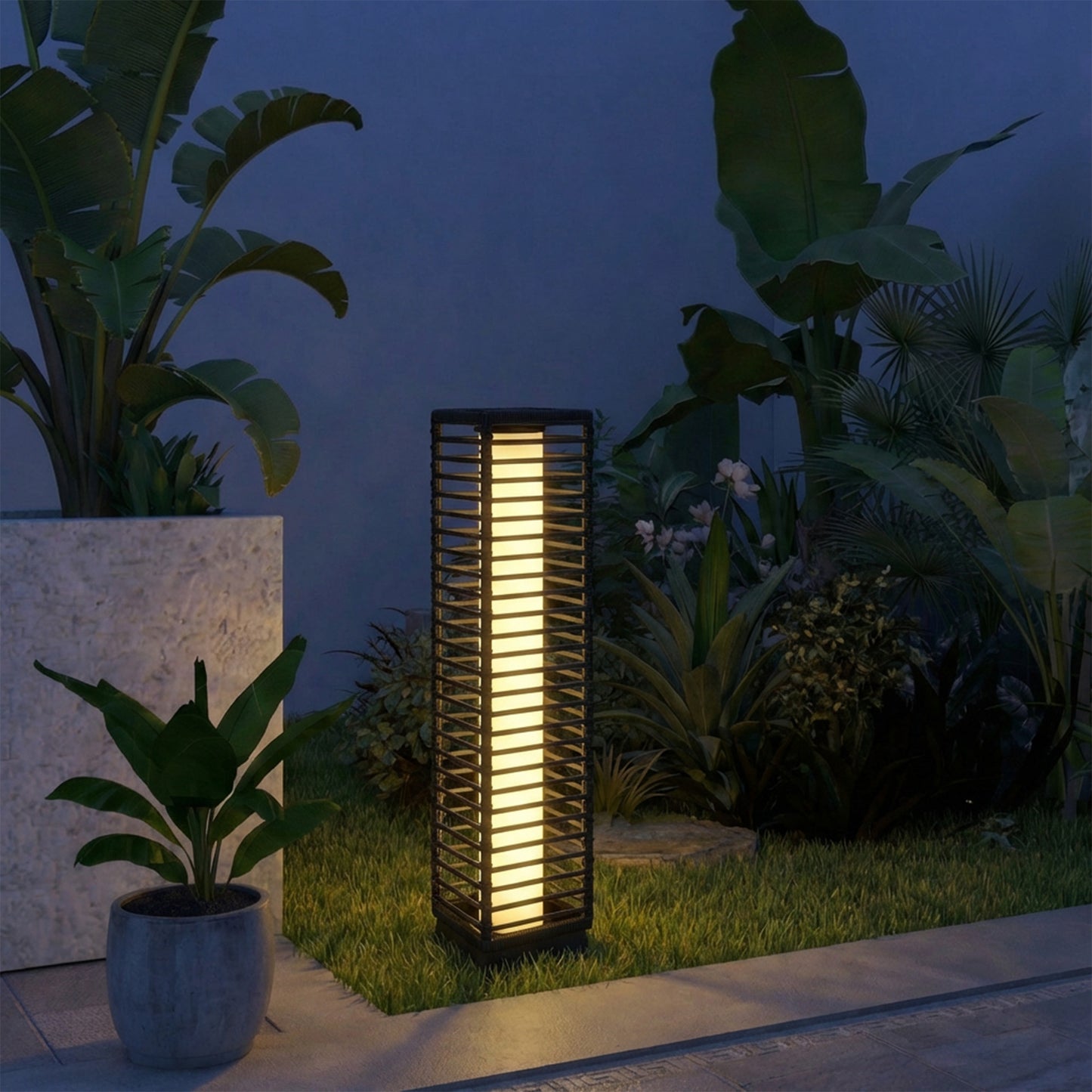 Garden Rattan Lamp, 68 cm Solar Rattan Floor Lamp, Solar Garden Light with Auto On/Off LEDs, IP44 Waterproof, Black