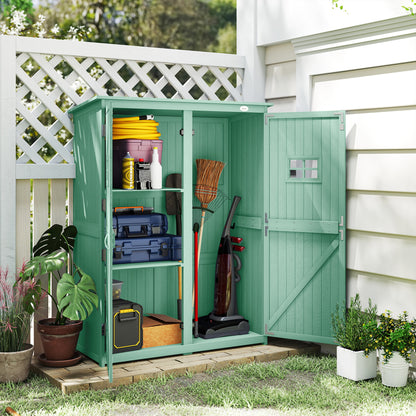 Wooden Garden Shed with Two Windows, Tool Storage Cabinet, Outdoor Double Door organiser 127.5L x 50W x 164H cm, Green