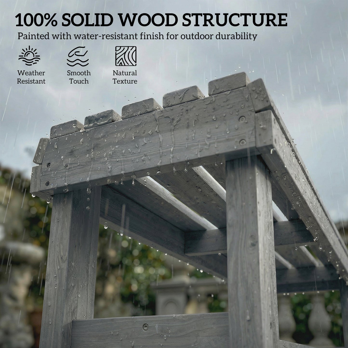 Wooden Outdoor Bench, 2 Seater Garden Bench, Backless Patio Bench with Slatted Curved Seat, Grey Embossed Finish