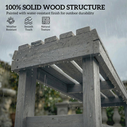 Wooden Outdoor Bench, 2 Seater Garden Bench, Backless Patio Bench with Slatted Curved Seat, Grey Embossed Finish