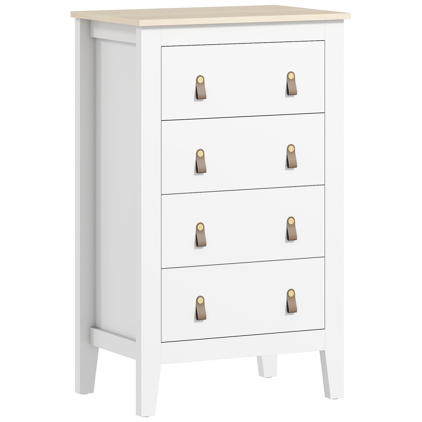 Bedroom Chest of Drawers, Modern 4 Drawer Dresser Cabinet with PU Leather Handles and Metal Runners for Living Room, Hallway
