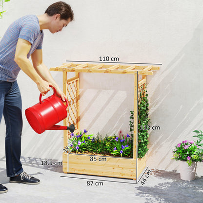 Garden Planter with Trellis, Wooden Raised Bed for Garden with Hanging Roof and Drainage Holes