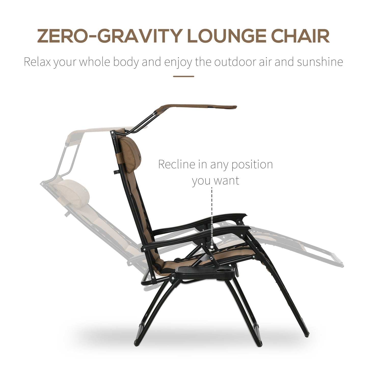 Zero Gravity Lounger Chair, Folding Reclining Patio Chair with Shade Cover, Padded Seat, Cup Holder