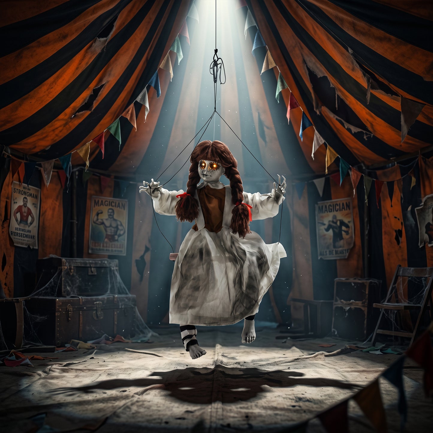 80 cm Halloween Animated Hanging Creepy Girl on Swing Decoration, Kicking Legs, Sound and Touch Activated
