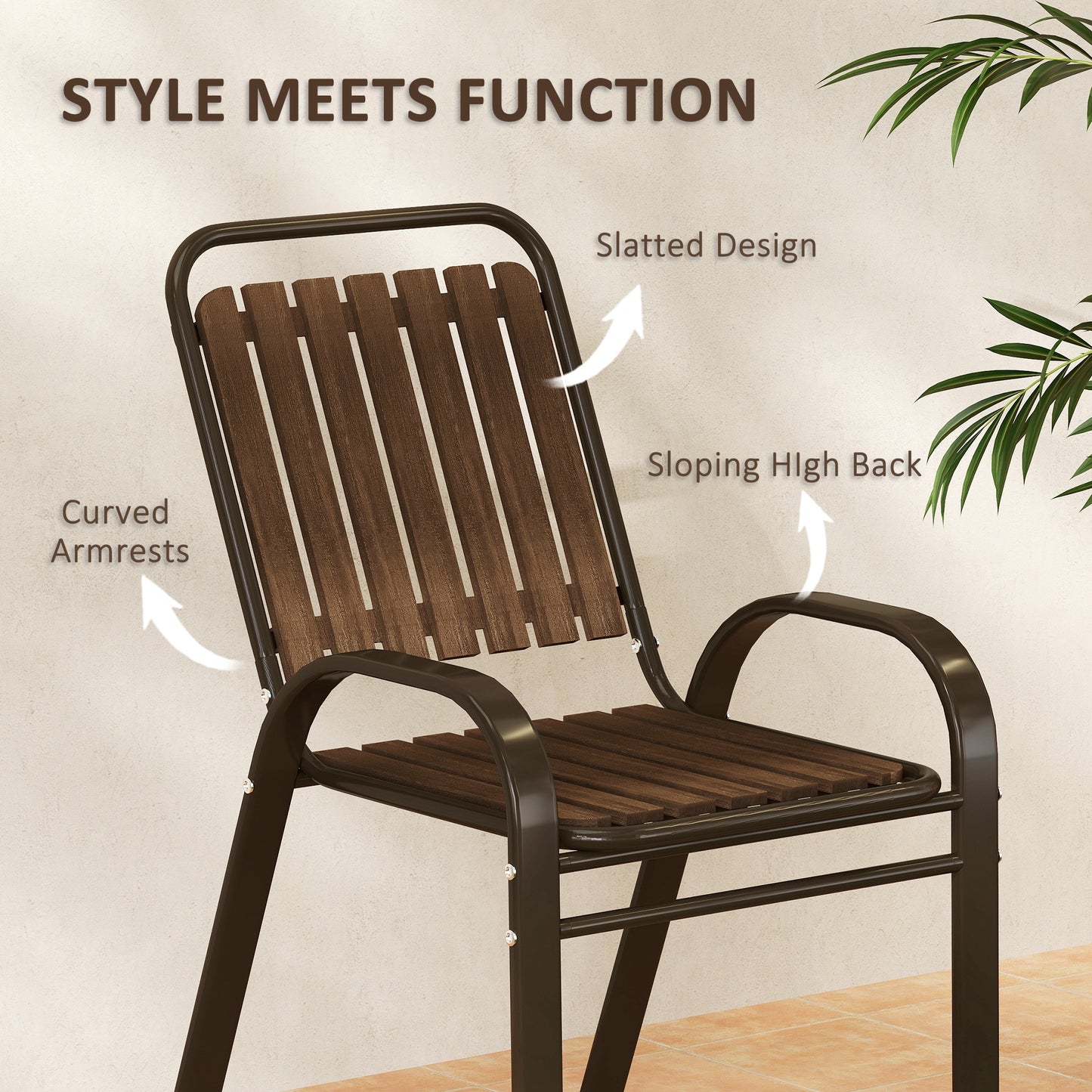 3 Pieces Patio Bistro Set with Stackable Chairs, Tempered Glass Table, for Outdoor, Balcony, Patio, Garden, Dark Brown