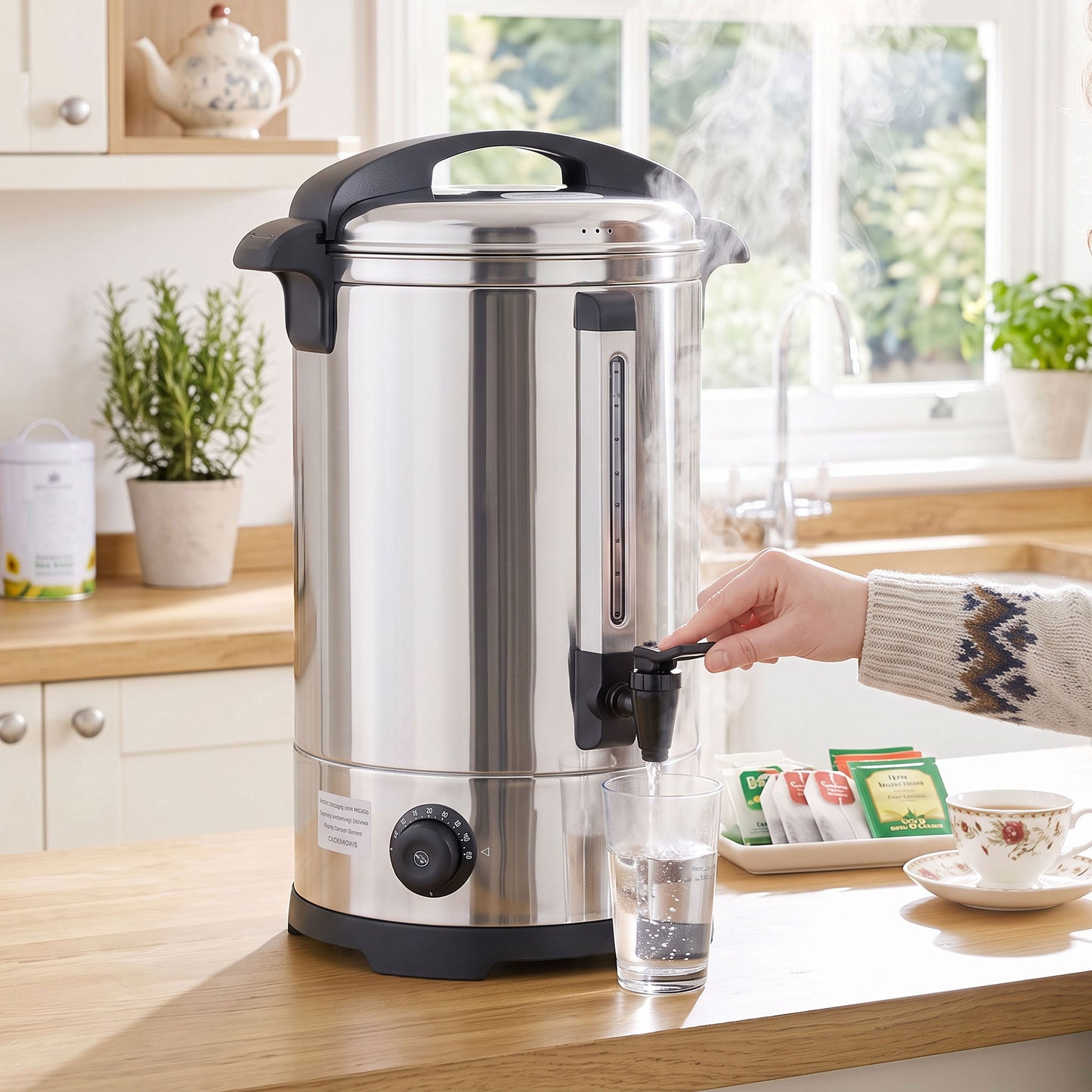 13L Catering Urn, 2500W Stainless Steel Hot Water Boiler Dispenser with Thermostat, Keep Warm Function and Easy Pour Tap