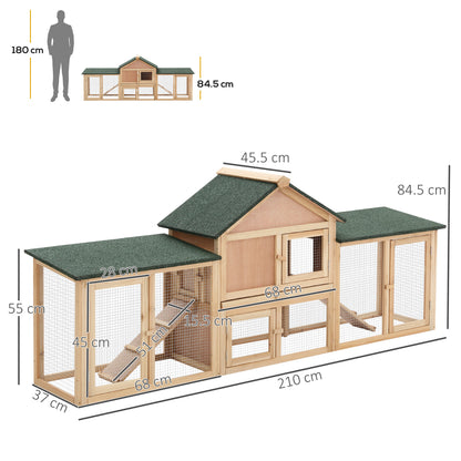 Wooden Rabbit Hutch 2-Storey with Run Outdoor Bunny Guinea Pig, Natural Wood