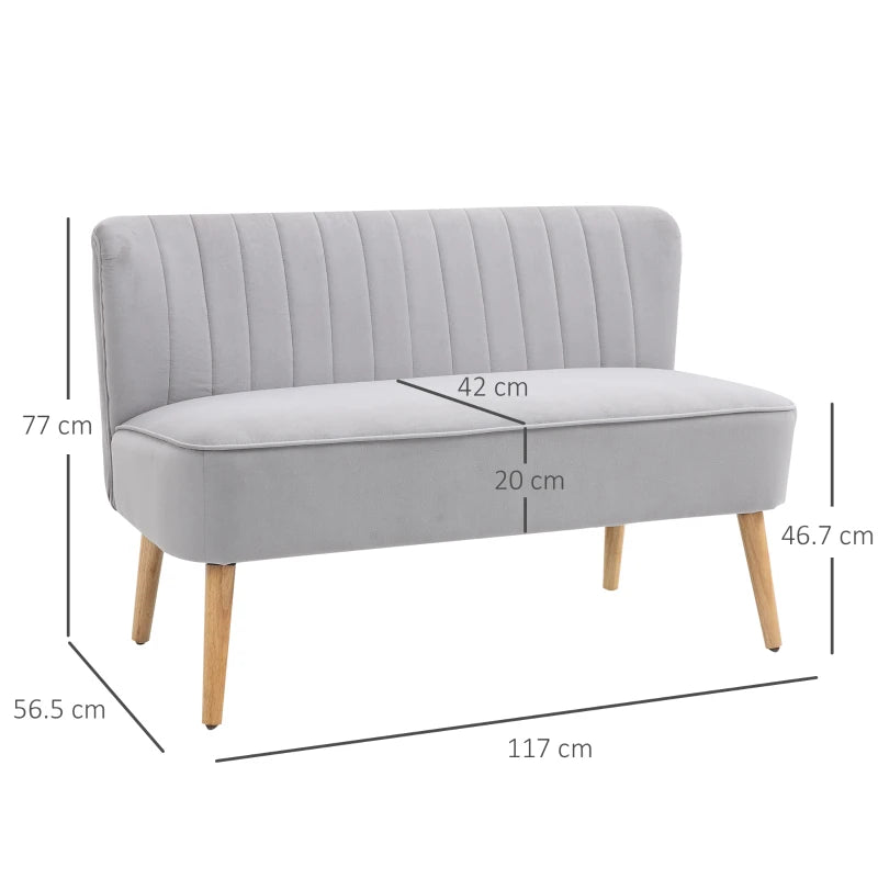 Modern Velvet Double Seat Sofa with Wood Frame Feet - Cloud Grey