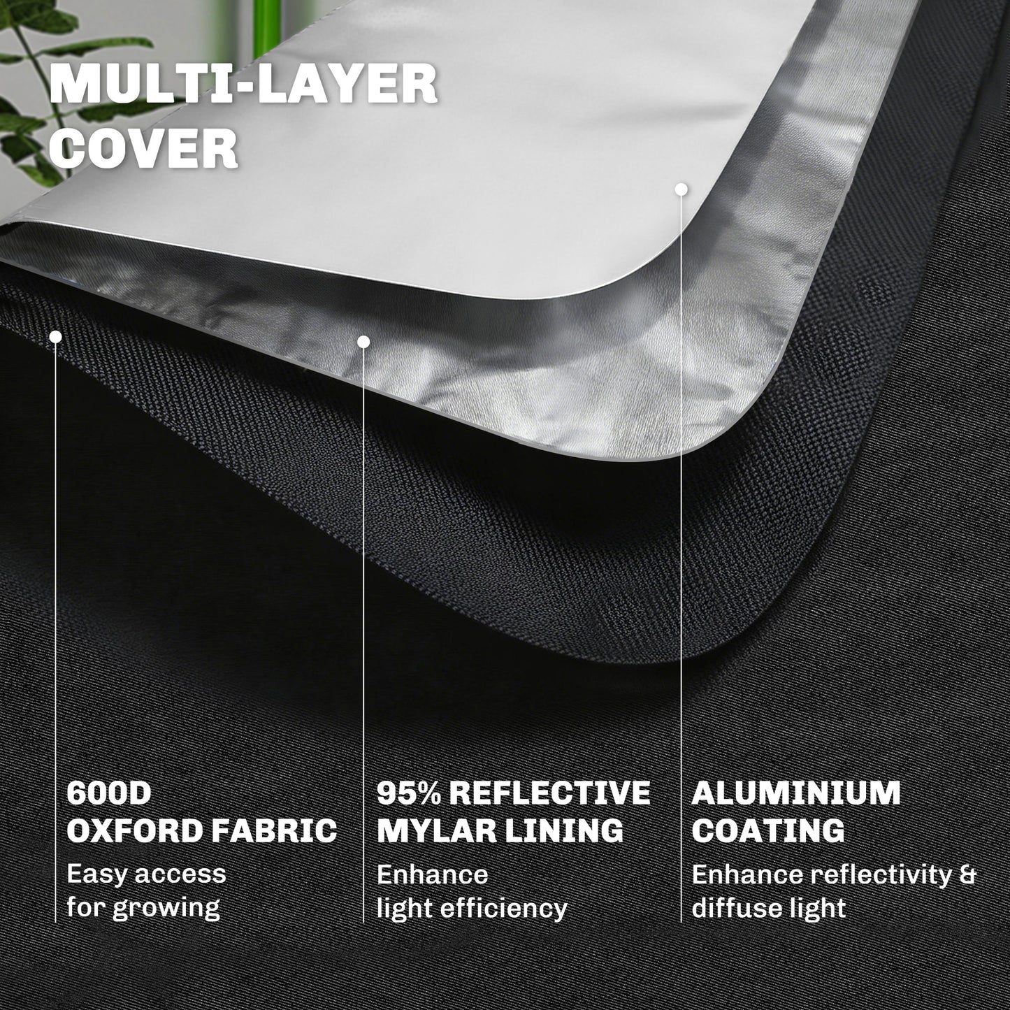 Grow Tent 120 x 120 x 200 cm, Reflective Mylar Hydroponic Growing Tent with 600D Oxford Fabric, Observation Window, Vent