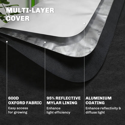 Grow Tent 120 x 120 x 200 cm, Reflective Mylar Hydroponic Growing Tent with 600D Oxford Fabric, Observation Window, Vent